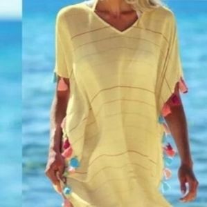 Women Tassel Dress Summer V Neck Ladies Blouse Shirt Swimming Tops Striped Bikin